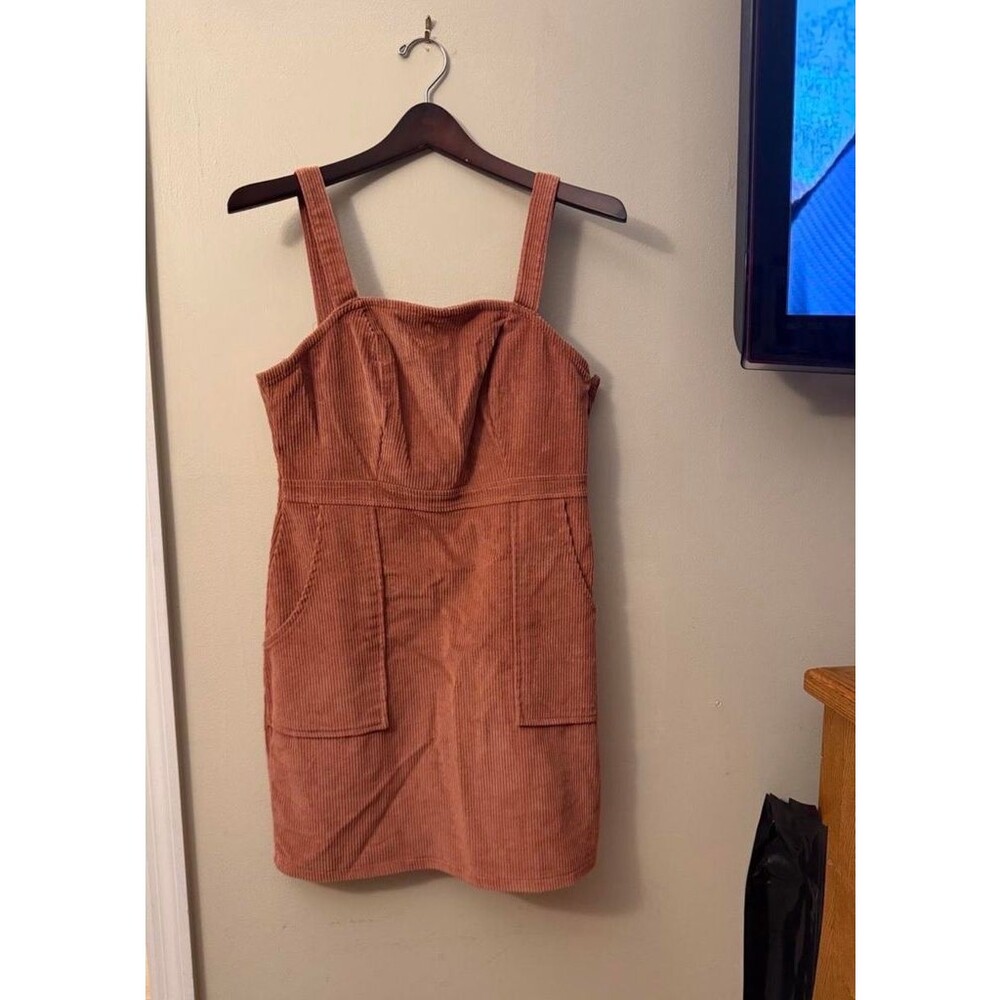 Common Stitch Corduroy Pinafore Dress Size M Rust Square Neck Sleeveless Pockets